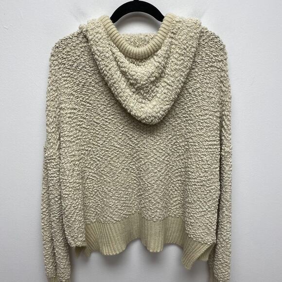 POL Womens Cream Acrylic Blend Popcorn Chenille V-Neck Pullover Hooded Sweater L - Picture 6 of 10